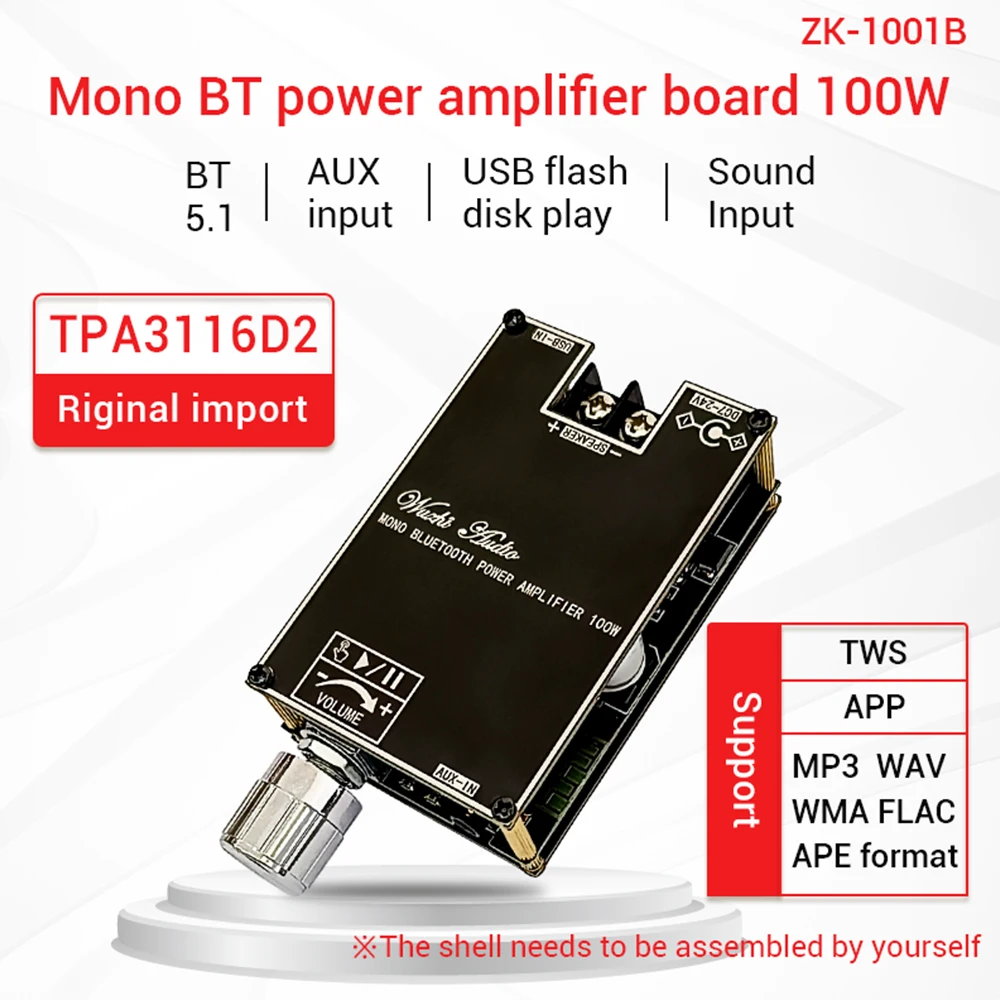 

ZK-1001B mono 100W Bluetooth audio amplifier board module with TWS to box function DC7-24V power amplifier chip TPA3116