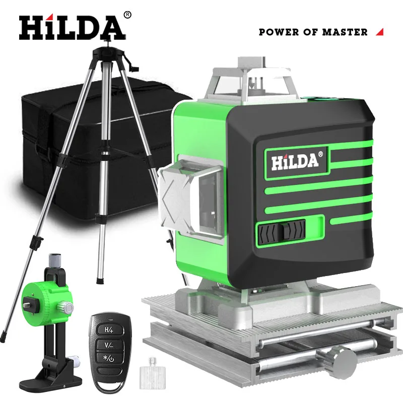 Hilda Laser Nível 12 16 Linhas 3d 4d Auto-nivelamento 360 Horizontal e Vertical Cruz Super Poderoso Portátil Verde Laser
