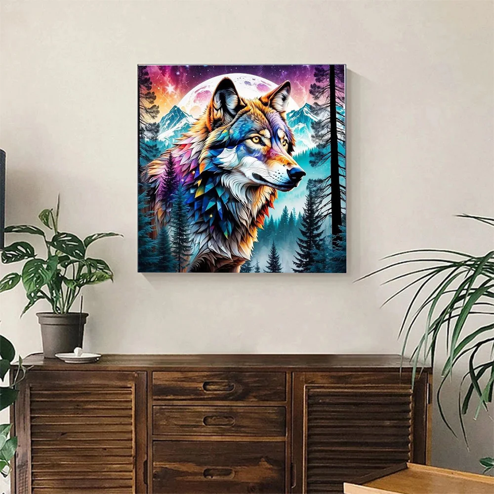 Momoart 5D DIY алмазная живопись волк Фото Мозаика дерево вышивка Луна ручной работы