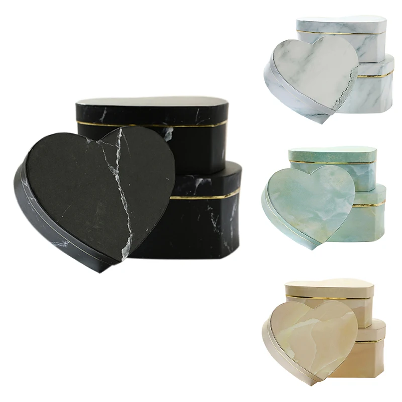 

3Pcs Heart Shaped Gift Box Marbled Flower Container Packaging Wedding Decor