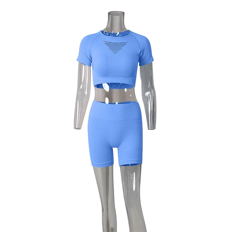 2022 New 2Pcs Yoga Set Fitness Gym Suits High Waist Leggings Shorts Short Sleeve Sports Set Anti Cellulite Gym Clotihing
