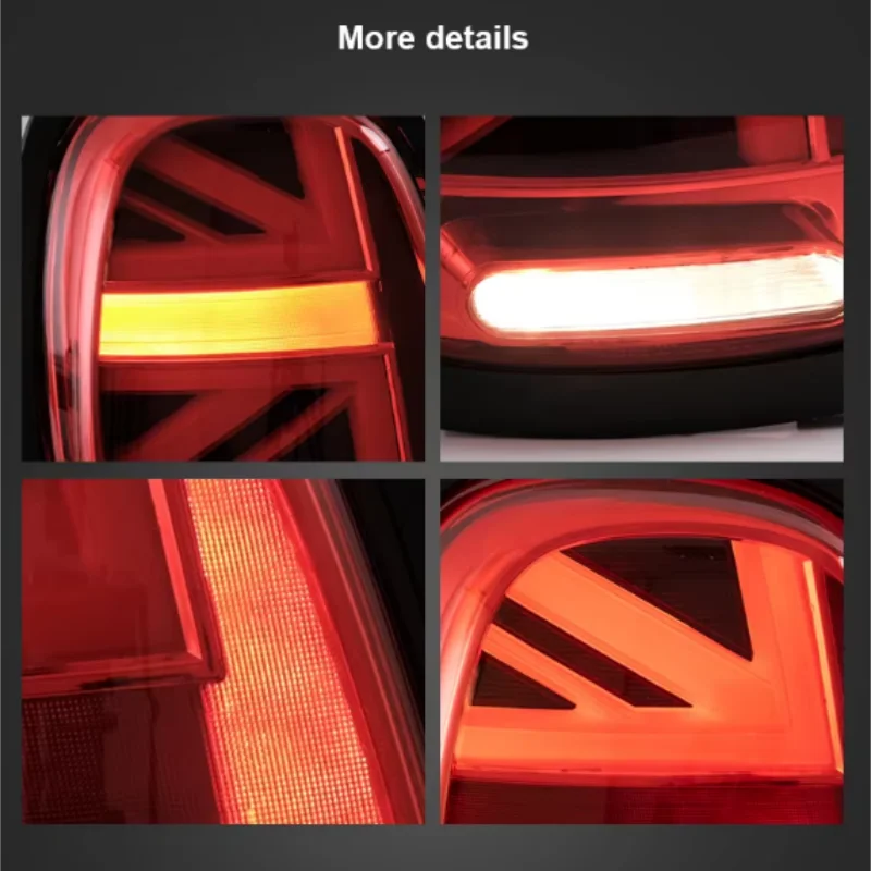 Фото Задние фонари для Mini Cooper F55 F56 F57 2014-2019 годов выпуска, дизайн UNION JACK LCI, красные линзы, с анимацией №3