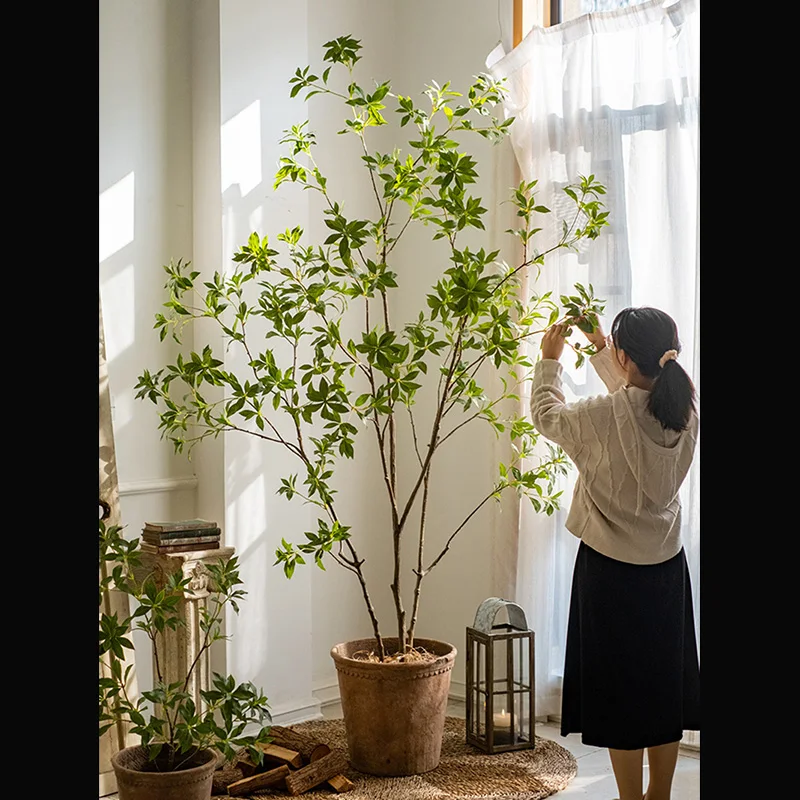 

Large Artificial Green Plants Fake Shrub Deciduous Leaves Branch Japan Enkianthus Perulatus Plastic Monstera Leaf for Home Decor