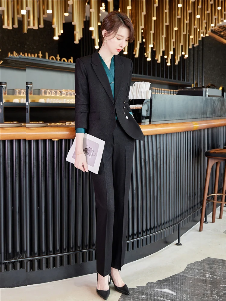 Women's Elegant 2 Pieces Blazer Set Fashion Business Suit Office Wear Formal Blazer Pants Suits Sets 5XL