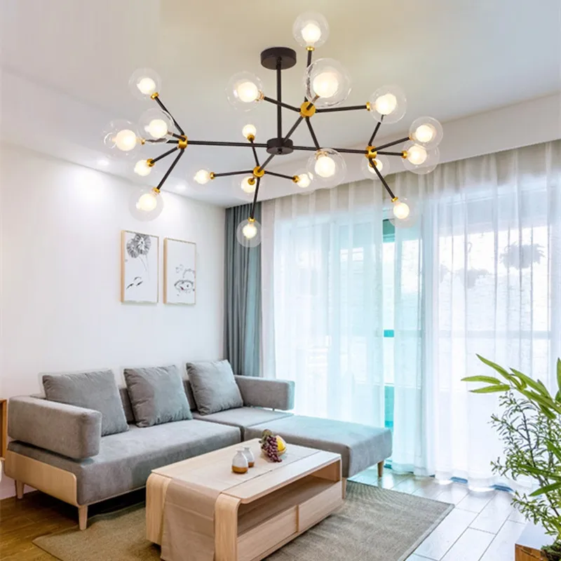 Black Flush Mount Chandelier Lighting Living Bedroom Kitchen Glass bubble chandelier Tree Branch  Round Ball Chandelier Lighting