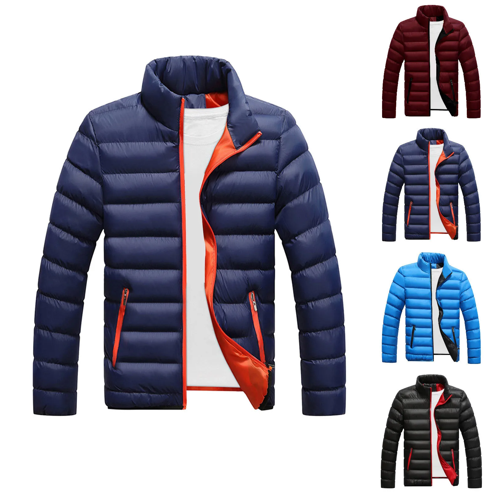 Повседневная теплая облегающая зимняя куртка на молнии с воротником-стойкой