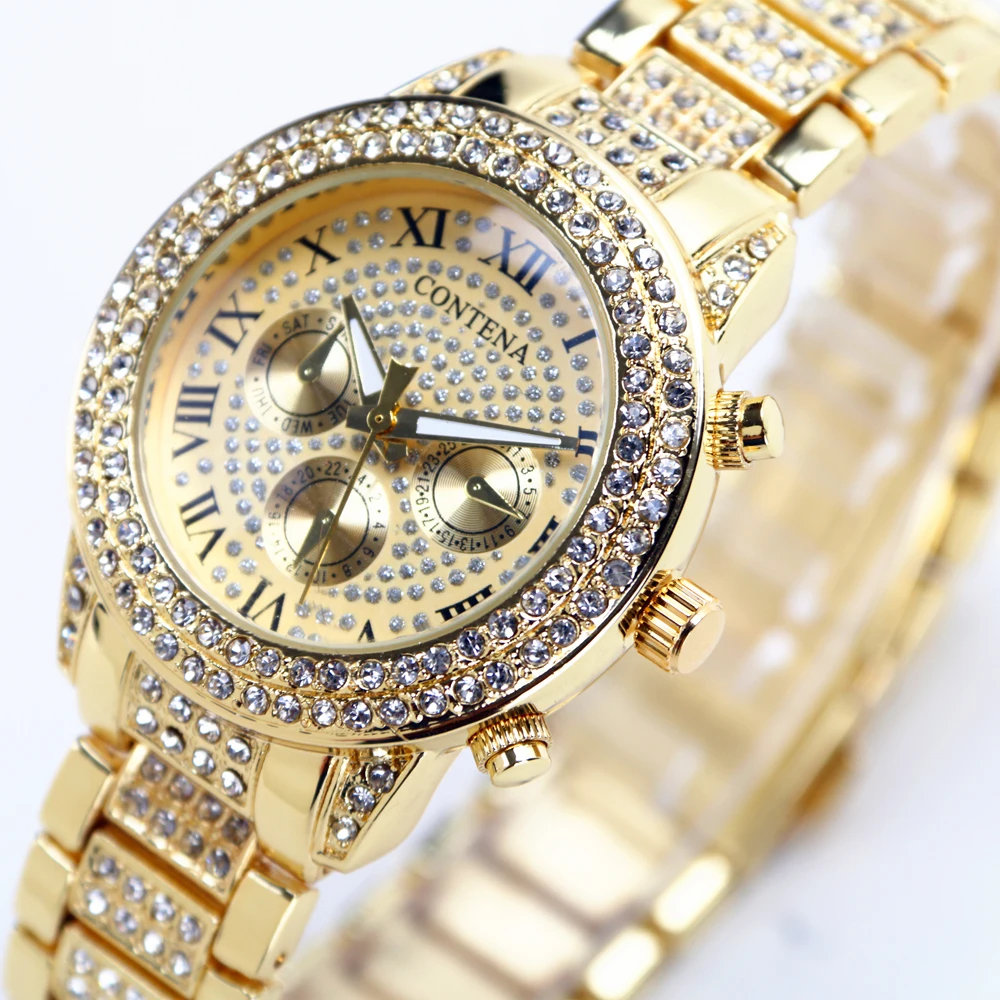 

Relogio Feminino New Geneva Classic Luxury Ladies Rhinestone Watch Gold Women Watches Fashion Diamond Female Clock Reloj Mujer