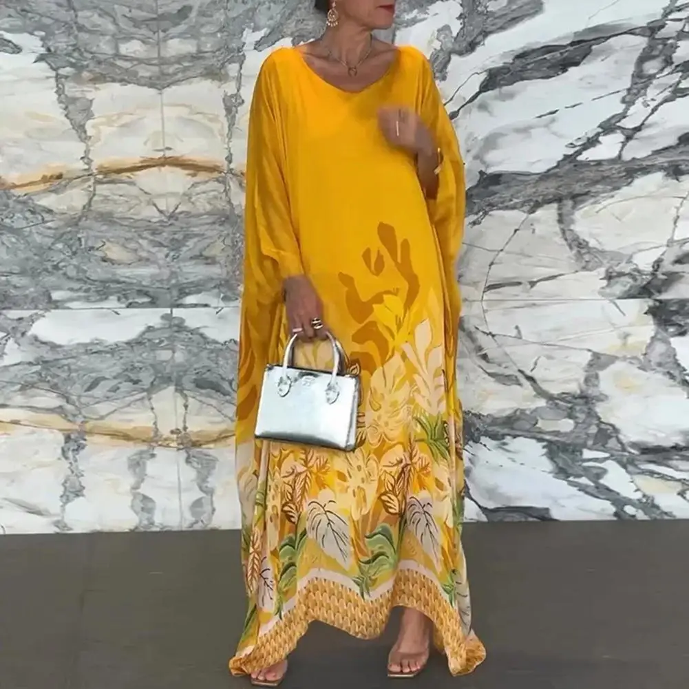 Платье-макси с цветочным принтом и рукавами летучая мышь