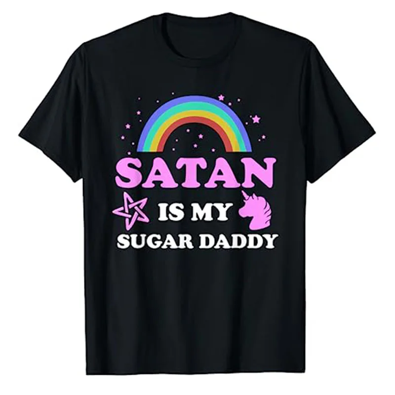 

Satan Is My Sugar Daddy for A Satanist T-Shirt Funny Jesus Christian Faith Graphic Tee Top Cute Cool Sayings Outfits Lovely Gift