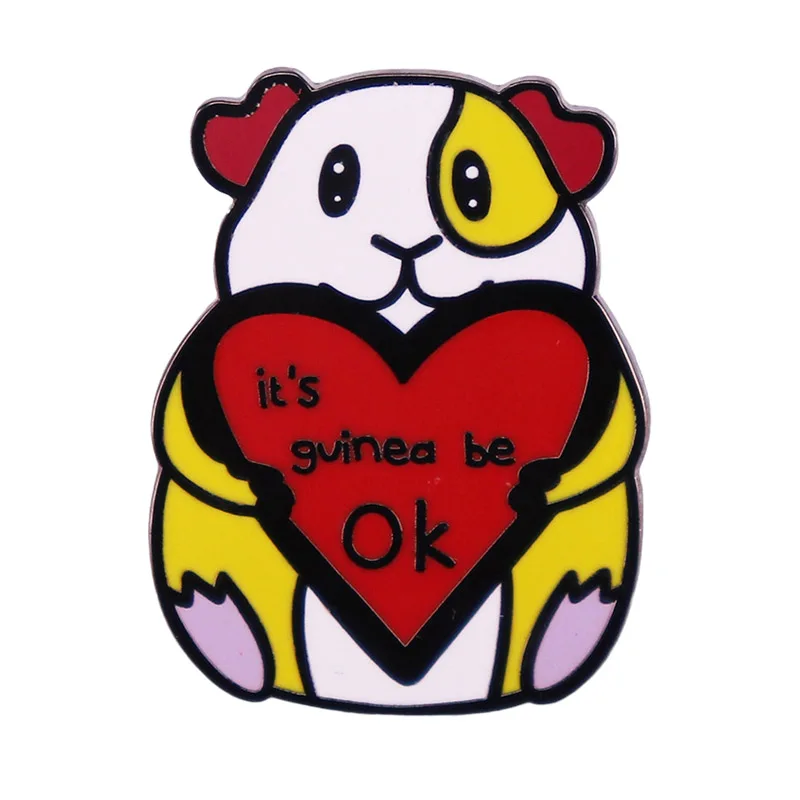 

Kawaii Cartoon It's Guinea Pig Be OK Brooch Enamel Pin Brooches Metal Badges Lapel Pins Denim Jacket Jewelry Accessories Gifts