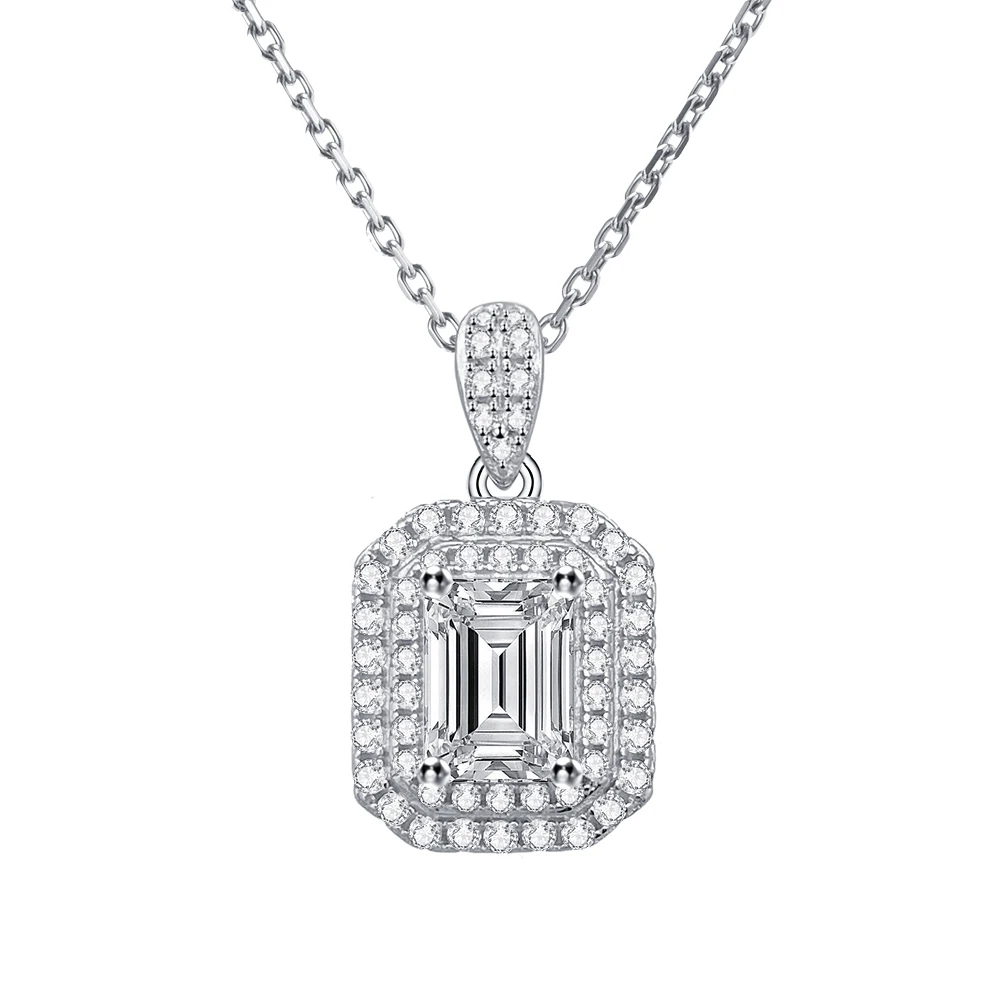 Square Round Moissanite Pendant Necklaces For Women S925 Diamond Necklace Jewelry Pass Tester With GRA  Free Shipping