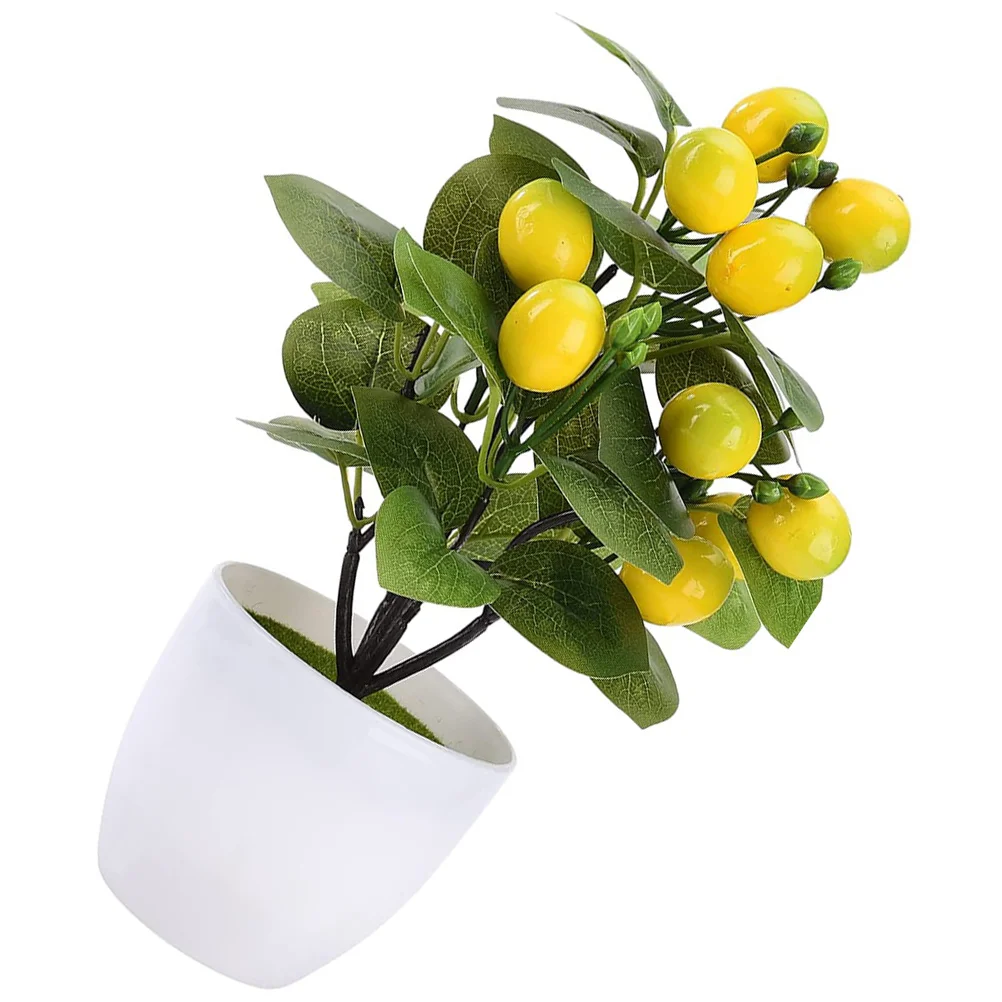 

Lemon Tree Artificial Fake Potted Bonsai Green Fruit Mini Faux Thuja Giant Pot Branches Topiary Arrangement Decor Kitchen Flower