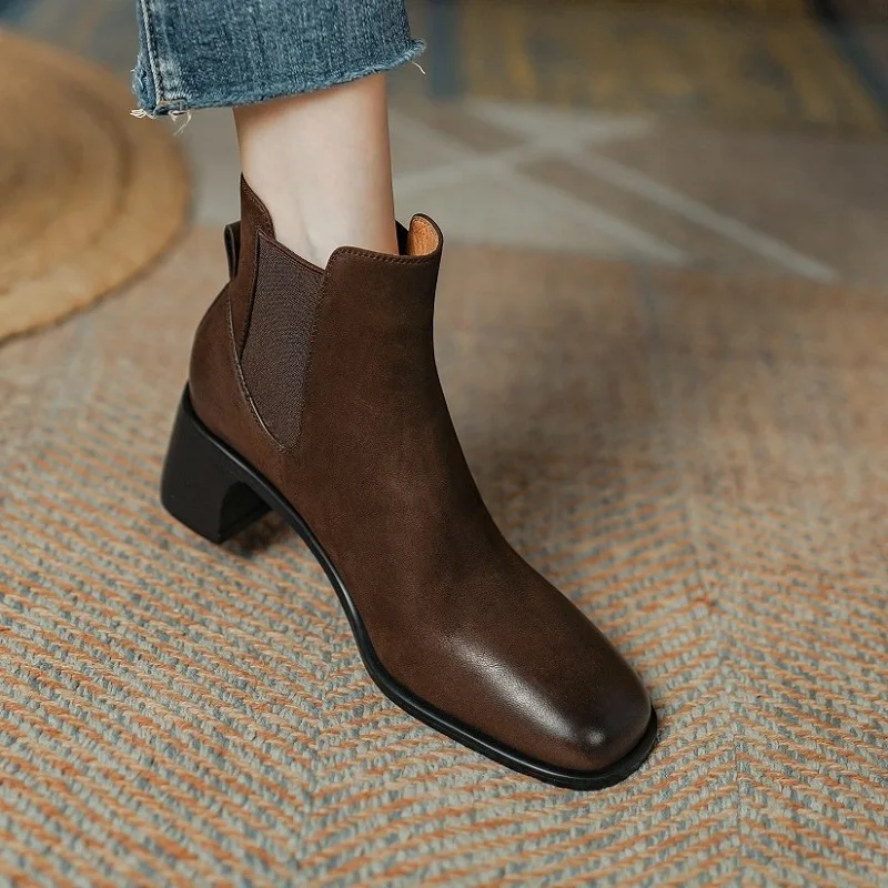 

Woman Ankle Boots Fashion Winter Shoes Spring Autumn Botas Slip On Short Boots Ladies Sheepskin Punk Shoes On Med Heel