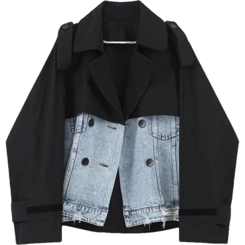 

Куртка женская джинсовая в стиле пэчворк, двубортный свободный Блейзер, модная винтажная верхняя одежда, весна-осень