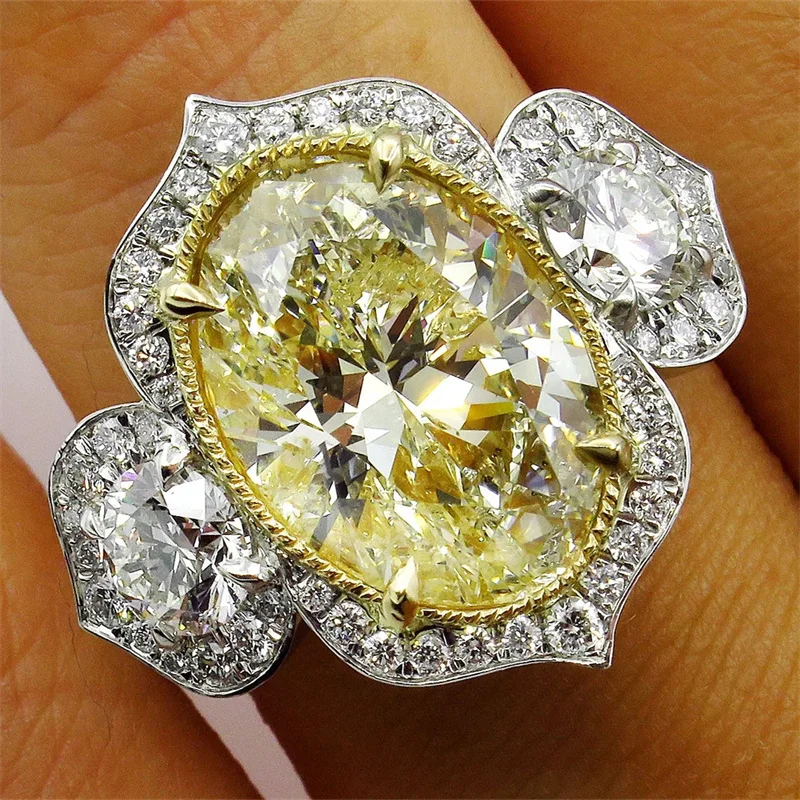 

Elegant Fashion Silver Colors Rings for Women Trendy Metal Inlaid Yellow White Stone Wedding Engagement Jewelry