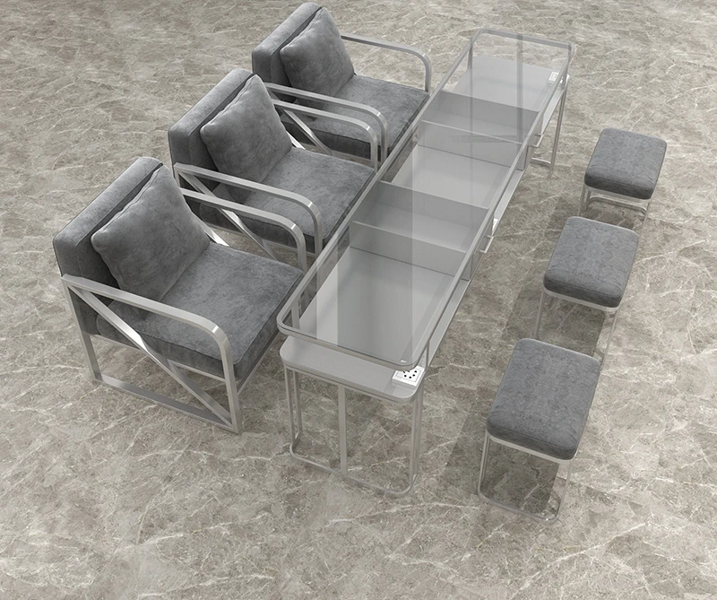 Серебряная ткань и Набор стульев для одинарной двойной трехместной мраморной