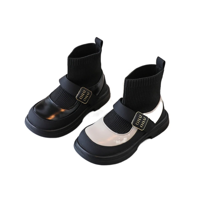 

Платье принцессы для девочек, школьная форма, ботинки, обувь для малышей, детей, Молодежные эластичные вязаные ботинки на липучке, детские короткие ботинки-носки