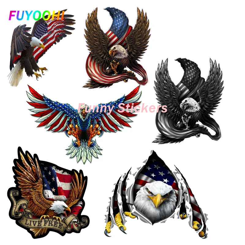 

FUYOOHI Play Stickers Personality Creativity Ripped Torn Metal Design with American Bald Eagle Us Flag Motif Vinyl Car Sticker