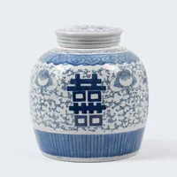 Blue and White Storage Jar Xi Word Pot Storage Bowls with Lids Antique Ceramic Jar Ornaments Small Happy Wedding Storage Kitchen