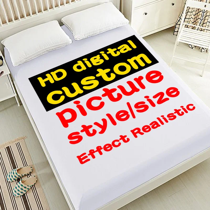 

3D Printing Custom King Queen Fitted Sheet Personalized Bedroom Decor Customized DIY Bed Cover Deep Pocket with 2 Pillowcase