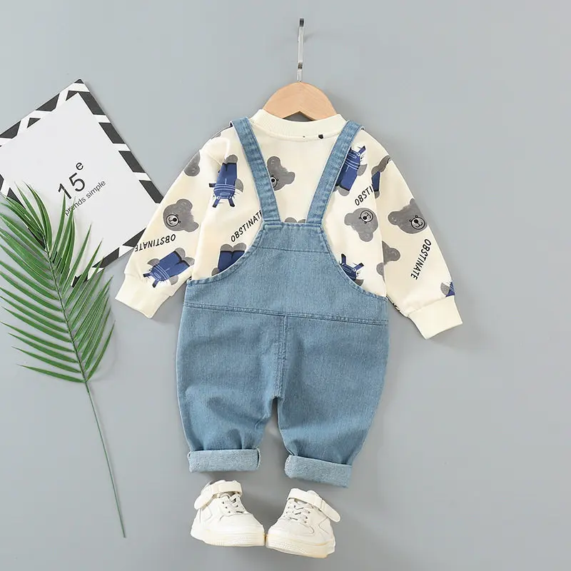 

Baby Boys Spring Children Clothes Cartoon Denim Overalls 2Pcs/Sets Infant Out Kids Fashion Toddler Casual Tracksuits 0-5 Years