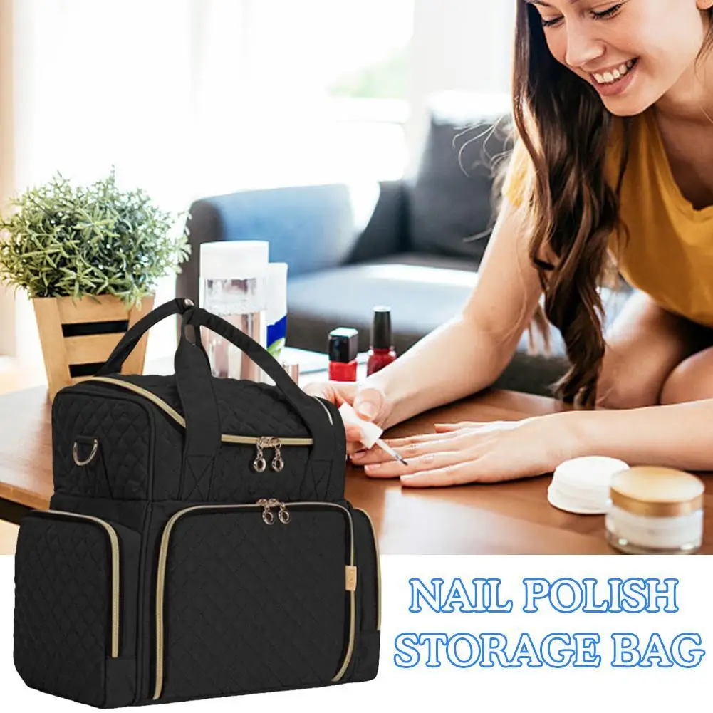 

Portable Nail Polish Storage Bag Handbag With Shoulder Case Detachable Travel Bag Multi Cosmetic Divider Purpose Carrying