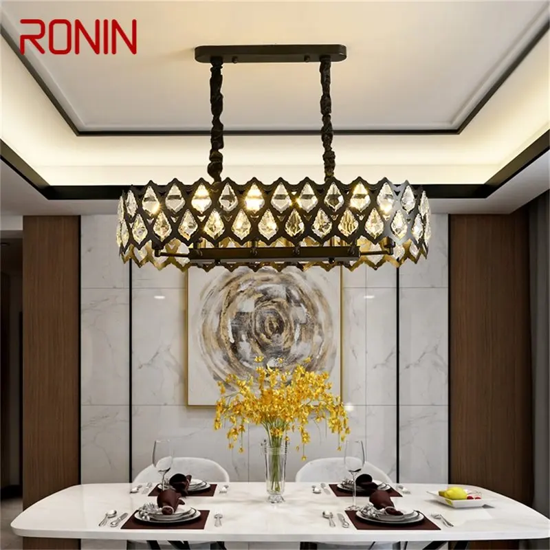 

RONIN Black Chandelier Rectangle Fixtures Modern Creative Branch Crystal Pendant Lamp Light Home LED for Decoration