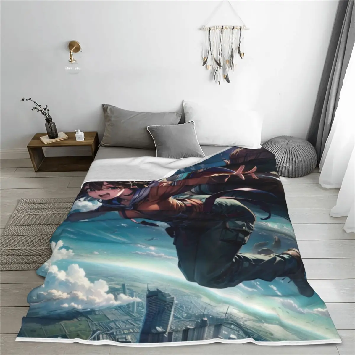 Одеяло с рисунком из аниме Урбан для девочек покрывало городским ниже