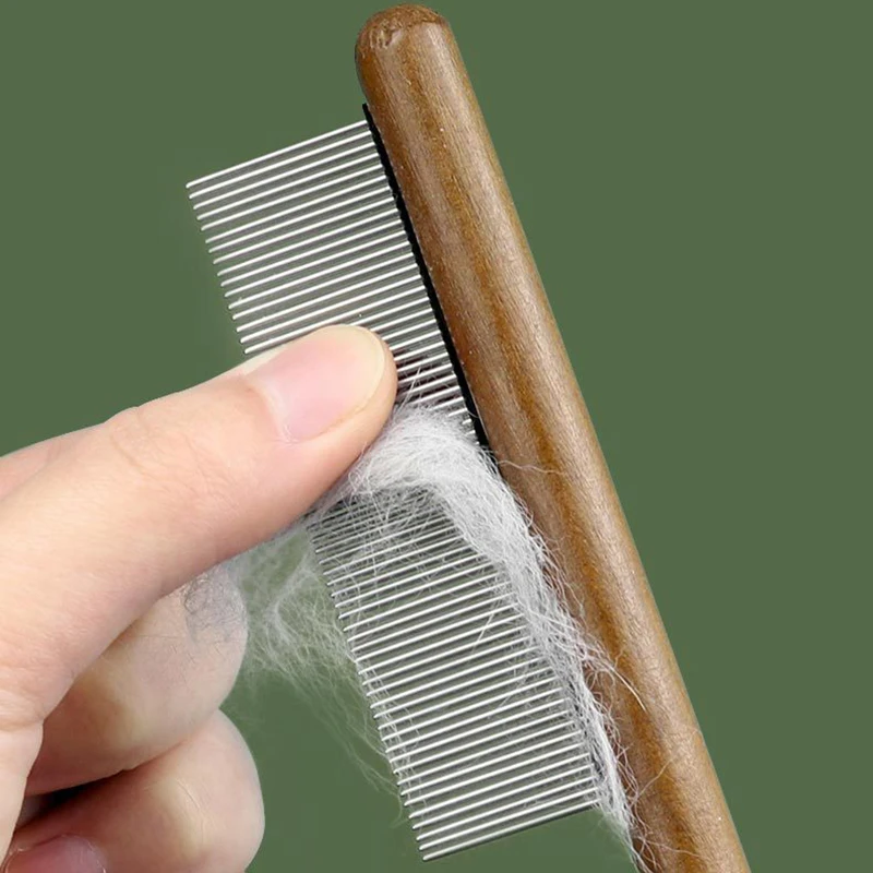 

Single Row Pet Dog Comb with Rounded Ends Stainless Steel Teeth for Long and Short Haired Cats Wooden Handle Dog Flea Comb
