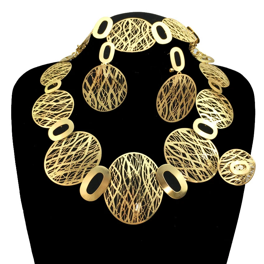 

Brazil Gold Jewelry 24k Original Italian Gold Women Jewelry Set Necklace Bracelet Earrings Accessories Wedding Banquet FHK12954