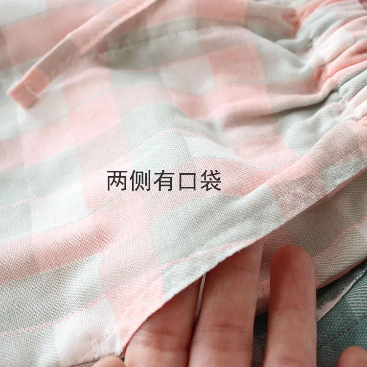 Шорты для пар домашние штаны из чистого хлопка в клетку японском стиле свободные