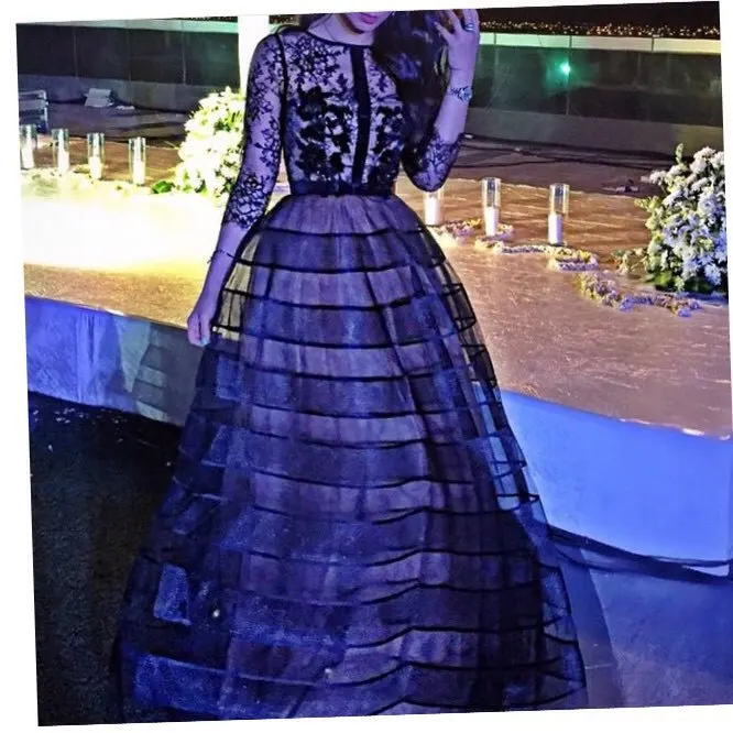

Custom made Organza Lace and Beading Long sleeve Ball gown Abaya in dubai ress Party evening elegant Long evening dress