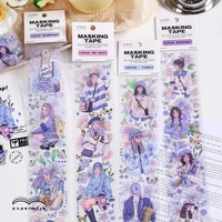 1 sheetpack pet strip tape flower and morden girl series hand account diy material decorative purple stickers