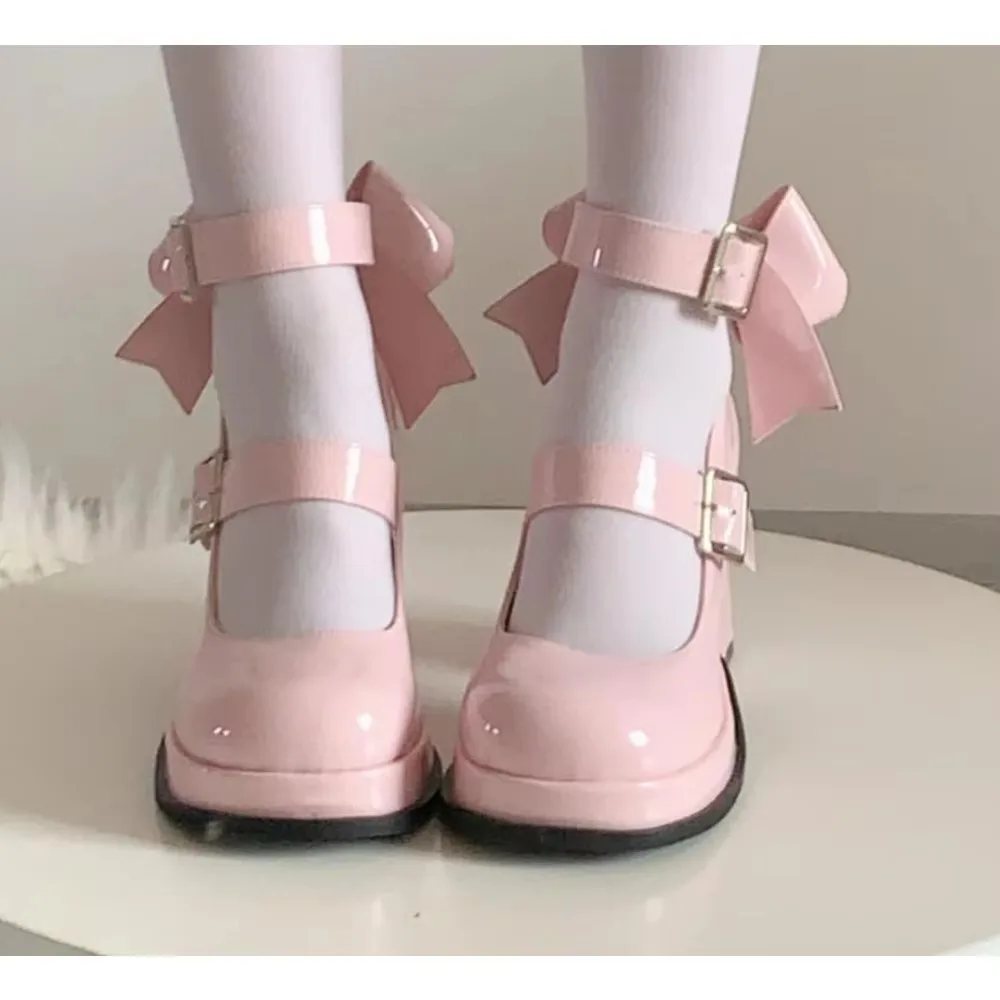 Zapatos de tacón alto Mary Jane con lazo para mujer zapatos italianos informales y cómodos conjunto a juego nuevo