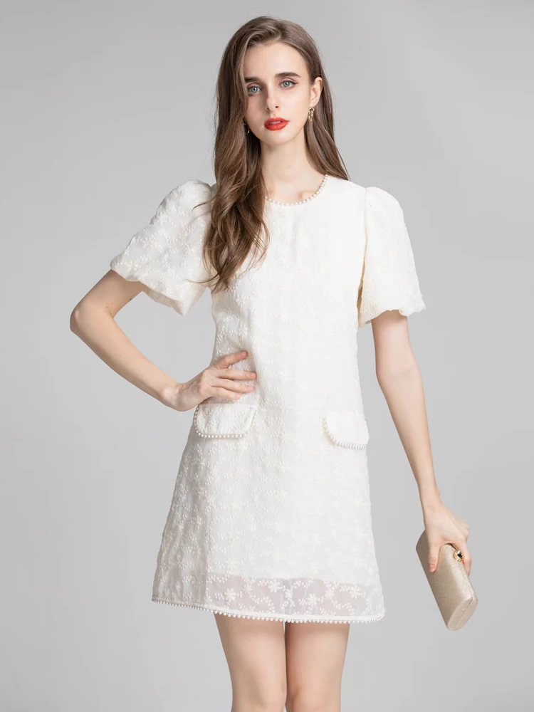 

Runway High Quality Summer New Women's Vacation Celebrity Parties Fashion Vintage Elegant Diamonds Embroidered Mini Loose Dress