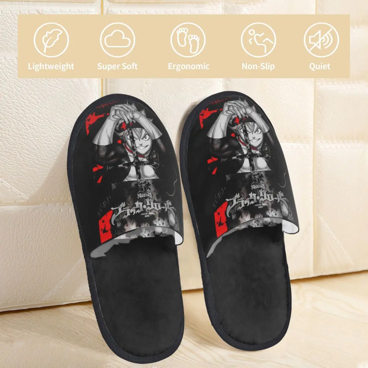 Черные аниме C-Clovers тапочки для женщин и мужчин домашняя обувь теплые домашние