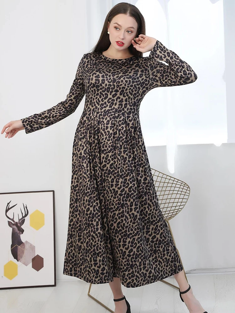 Повседневные женские платья в европейском стиле с леопардовым принтом Ретро