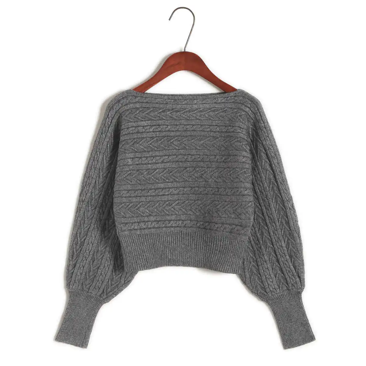 

Off-the-shoulder Sweater Autumn Winter Loose Short Sweater Pullover Thick Bat Sleeve Top Puff Sleeve Crop Top Buttoning Shirt