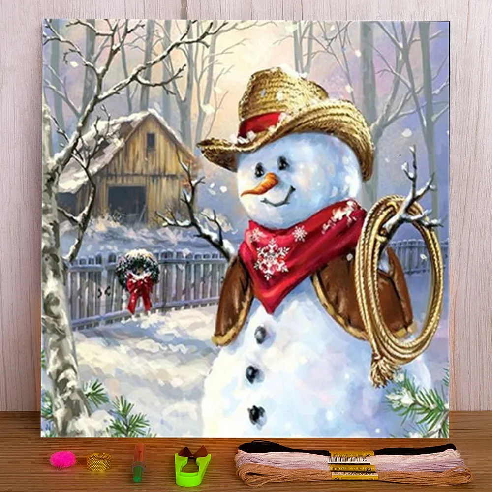 

Christmas Snowman Printed Canvas 11CT Cross Stitch Embroidery Patterns DMC Threads Craft Sewing Painting Needlework Design