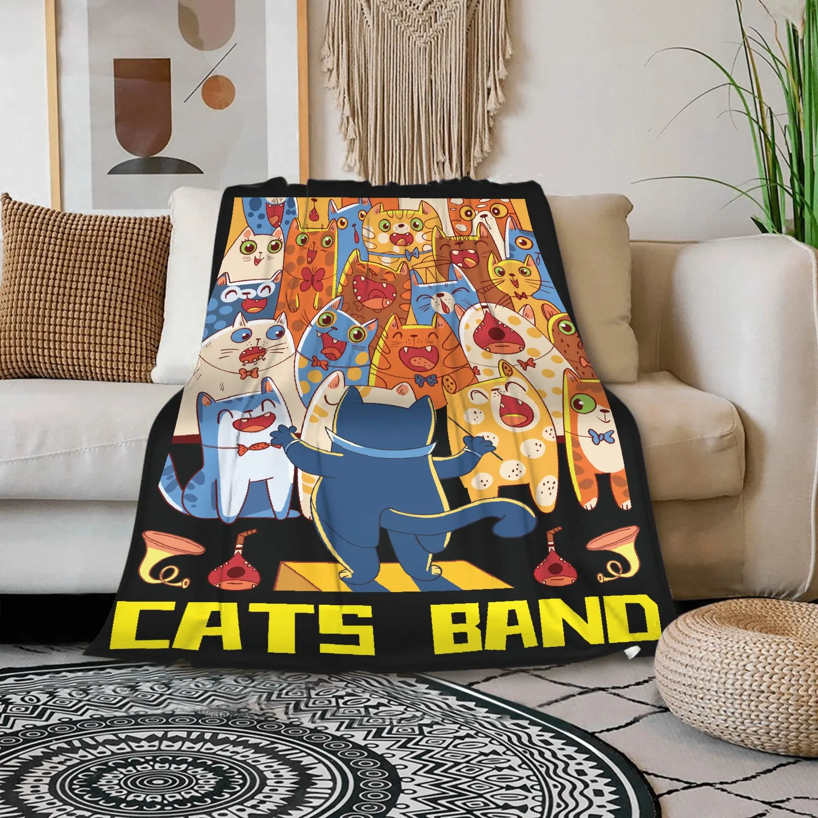 

50x60inch Cats Band Blanket Soft Flannel Throw Blanket for Camping Indoor Sofa Home Ibedding Personalized Photo