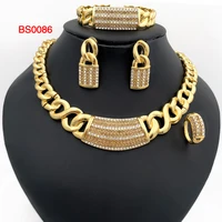 safe lock pendant lock shaped rhinestone pendant necklace jewelry sets for woman bracelet ring earrings elegant party jewelry