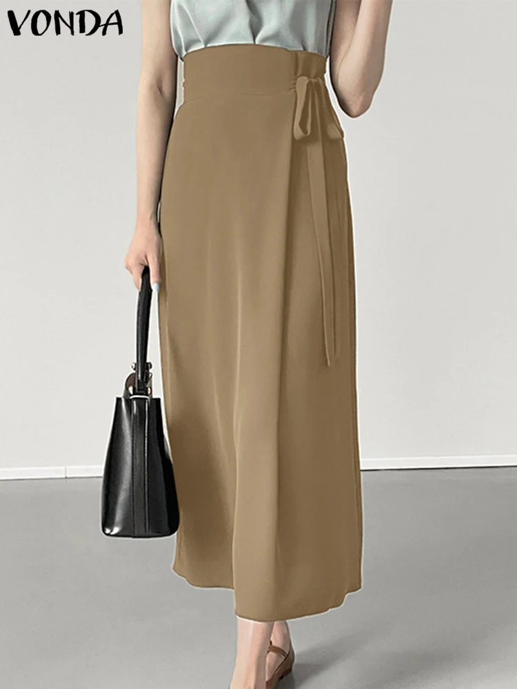 Модные женские юбки VONDA 2024 повседневные длинные однотонные элегантные офисные с