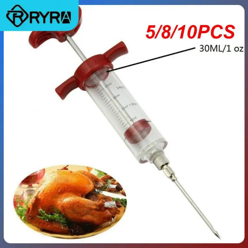 

5/8/10PCS 68g Kitchen Sauce Marinade Syringes With Hole Handle Pickling Needle Bbq Meat Syringes Stainless Steel Needles Durable