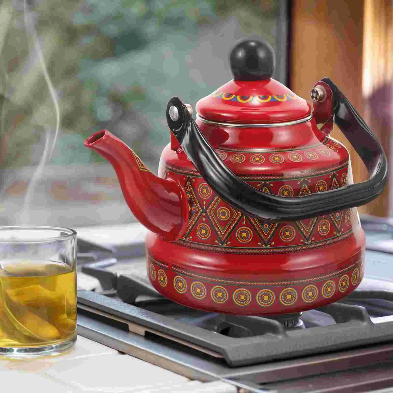 

Enamel Tea Kettle Vintage Tea Pot Loose Tea Ceramic Teapot Tea Kettle Stovetop 1 1L Porcelain Enameled Teakettle Home