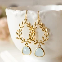 exquisite irregular white moonstone hook earrings fashion gold color metal carving water droplets branches dangle earrings