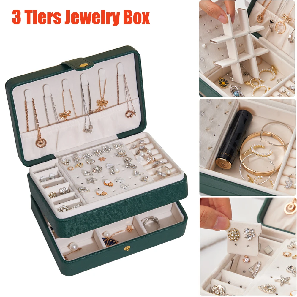 

New 3 Tier PU Jewelry Storage Box Necklace Earring Bracklet Ring Holder Organizer Case Bathroom Organizer Container Jewelry Case