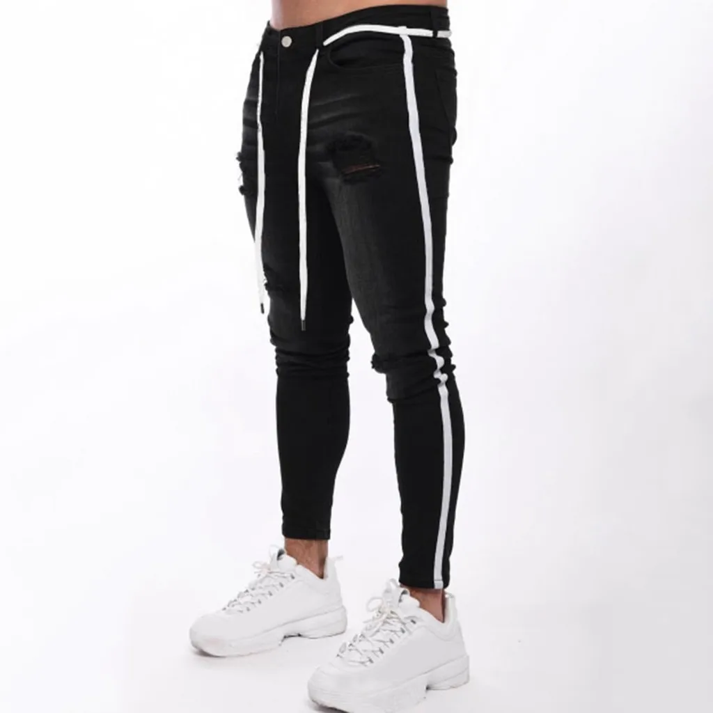 

Men's Fashion Casual Denim Straight Hole Trouser Distressed Jeans Long Pants