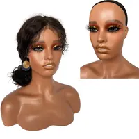 Mannequin Head With Shoulder Manikin PVC Bust Head Stand With Makeup For Wig Necklace Earring Light Brown With Blonde Eye Shadow