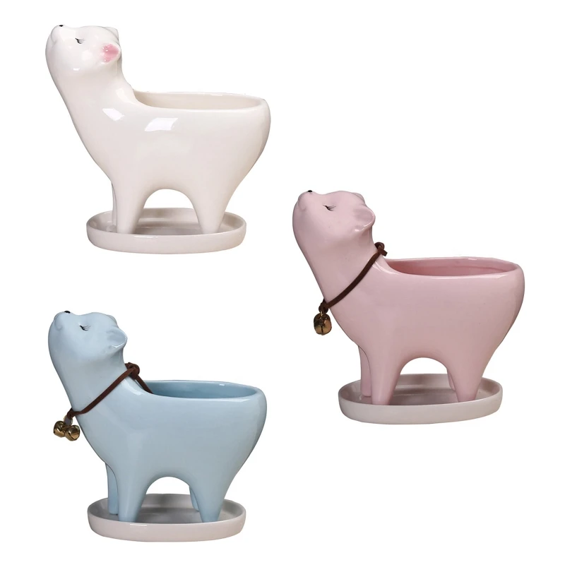 

Cute Cat Ceramic Succulent Planter Pot Planting Flower Pots with Drainage Tray Potted Bonsai Vase Home Garden Decoration 55KF