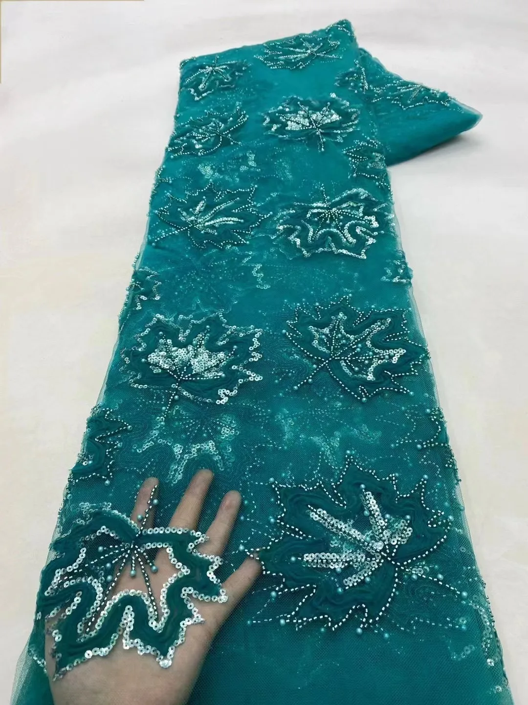 Синя вышивка блестки жемчуг африканский нигерийский французский тюль 3D